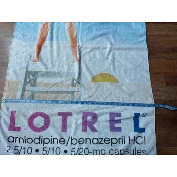 Vintage LOTREL Amlodipine Drug Rep Promo‎ Ad Beach Towel Pharmaceutical - Picture 9 of 10